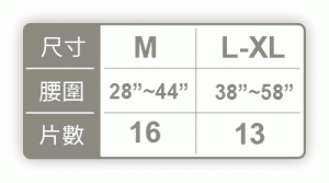 孝親漢方全功能成人紙尿褲 尺寸表 孝親漢方全功能成人紙尿褲 尺寸表